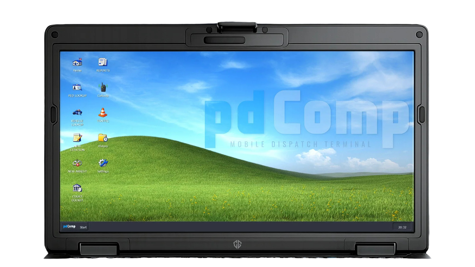 pdComp desktop home screen running on the in-game rugged patrol computer